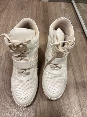 Cream/White High-Top Sneakers with Strap